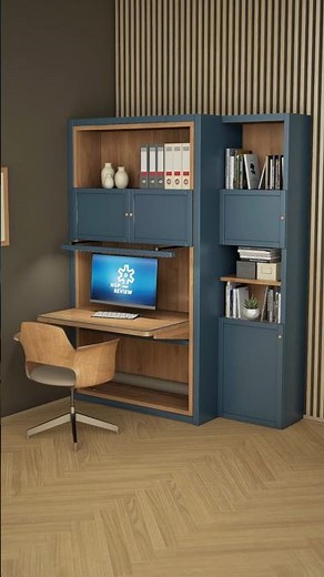 Home Office Design Concept. Classic Workspace Transforms Into Single Bed