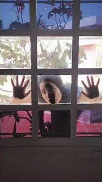 Girl squishing face against the glass 4