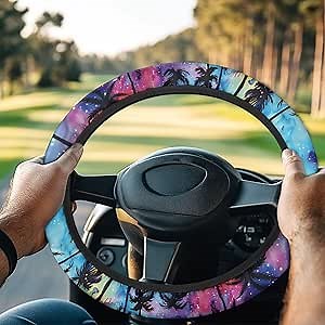 Galaxy Palm Tree Print Golf Cart Steering Wheel Covers 13.5 inch Fun Golf Accessories for Women Men Universal Portable Golf Cart Steering Wheel Protector for Club Car