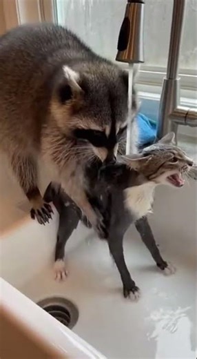 Raccoon Washes a Cat 😂 | Funniest Animal Chaos Ever