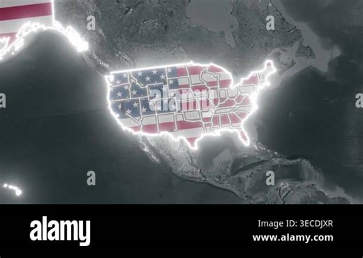 USA Map with American Flag Texture and Glowing Borders, 4K Animated United States Cartography Stock Video Footage - Alamy