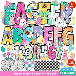 Easter Bunny Day Alphabet Letters PNG Mega Bundle, Easter Clipart and Background Png, Retro Bunny Doodle Letters , Hand Drawn Doodle Alpha - Etsy