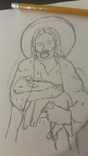 Drawing Jesus holding a lamb
