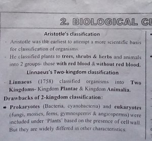 Aristotle's Classification and Linnaeus's Two-Kingdom Classific... | Filo