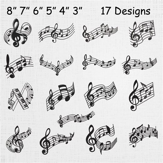 Music Notes Icons Stitching Embroidery Set - Classical Music Notes Machine File - Music Note Embroidery Pattern - 17 Design 6 Sizes - Etsy