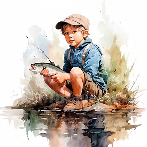 14 Kid Fishing Clipart, Little Boy Fishing, Printable Watercolor Clipart, High Quality Jpg/pngs, Digital Download, Paper Craft, Junk Journal - Etsy