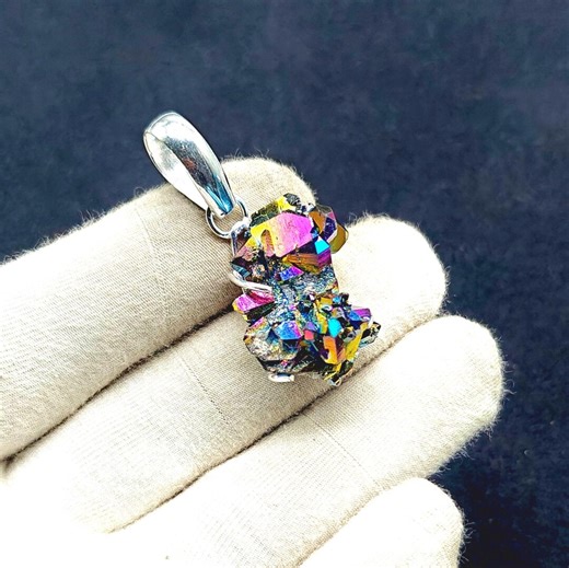 Titanium Aura Quartz 925 Sterling Silver Pendant, Handmade Pendant, Antique Pendant, Minimalist Jewelry, Gemstone Jewelry, Gifted Jewelry. - Etsy