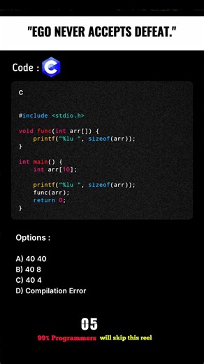 C / C++ Interview Question | Daily Coding Quiz | Shorts | Day 14 : Video 1