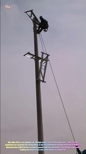 Power in the Air: Watch Linemen Install Crossarms with Coordinated Precision! ⚡🛠️