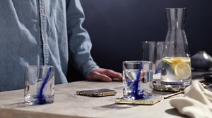 Libbey Blue Ribbon 16 Piece Tumbler and Rocks Glass Set, Infused Blue Ribbon Drinkware Glasses Set, Artisan Inspired Four-Dimple Shaped Rock Glasses, Dishwasher Safe Tumbler Glasses Set
