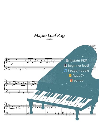 Maple Leaf Rag by Scott Joplin Piano Sheet Music – Easy Beginner Arrangement (PDF Download) - Etsy