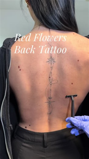 Red Flowers Back Tattoo Process and Results