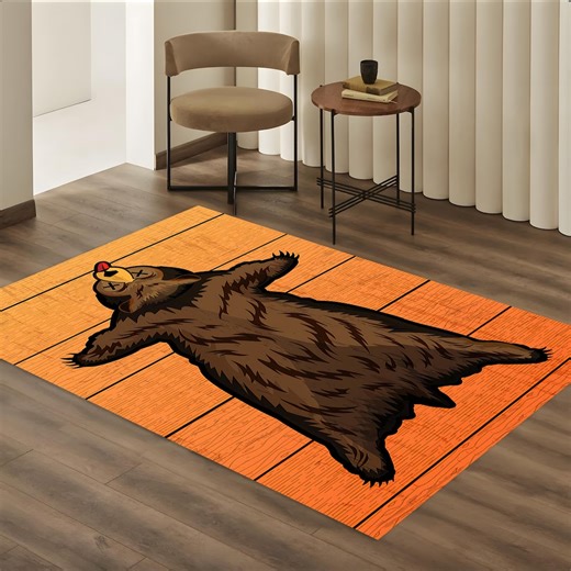 Funny Bear Rug Cartoon Area Rug, Faux Bear Skin Floor Mat for Living Room, Cabin Decor Rug, Unique Gift for Him, Rustic Lodge Accent - Etsy
