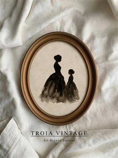 Victorian Silhouette Wall Art, Watercolor Lady and Girl (digital Download) - Etsy