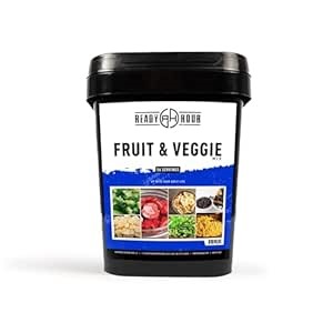 Ready Hour, Fruit & Veggie Mix, Non-Perishable Freeze-Dried Food, 30-Year Shelf Life, Portable Emergency and Adventure Food Supply, Durable Flood Safe Container, 56 Servings
