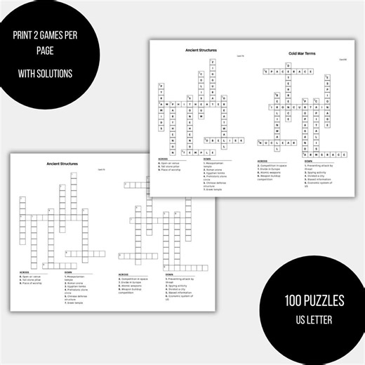 100 Printable Crossword Puzzles | 2 per Page | US Letter | Volume 1 | Instant Download | Wedding - Etsy