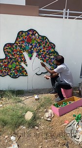 Reuse plastic bottle cap ideas - creative tree wall art #reuse #bottlecap #wallart #tree | Hetal's Art - Creation