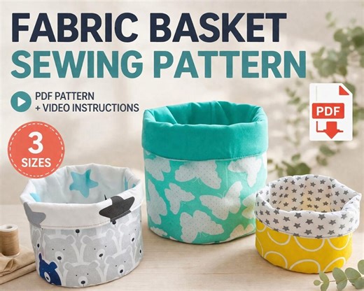 Nesting Fabric Basket Sewing Pattern PDF, Round Storage Bin Tutorial in 3 Sizes - Etsy