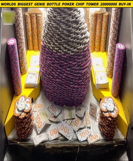 World Biggest Genie Bottle Poker Chip Tower Fall Down | Daily Coin Pusher fun
