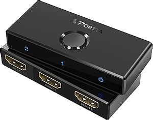 HDMI Switch 4K 60Hz, PORTTA Bi-Directional HDMI 2.0 Switcher 2 in 1 Out Splitter 1 in 2 Out hub HDR HDCP2.3 for Blu-ray Xbox PS4/5 HDTV Monitor (Support 1 Display at a Time)