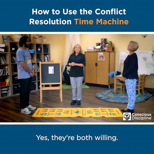 Now you can transform everyday conflict into teaching moments with the Conflict Resolution Time Machine. Teach children how to assertively handle name calling, teasing, pushing, distraction and other interpersonal conflicts with the fun graphics and simple steps provided on this helpful tool.﻿﻿ Learn more here: https://consciousdiscipline.com/product/conflict-resolution-time-machine/ | Conscious Discipline®