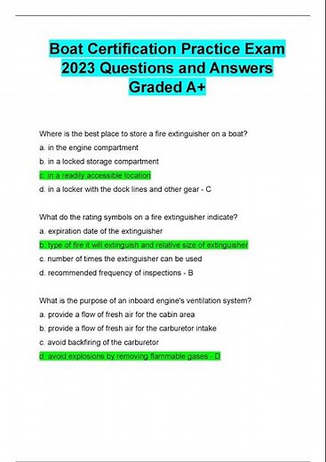 Boat Certification Practice Exam 2023 Questions and Answers Graded A+
