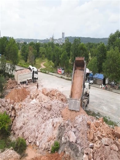 9.7K views · 185 reactions | Incredible Landfill Task! New Corner KOMATSU Bulldozers Push Stone Into Flood Land With Team Trucks. #BulldozerAction #DozerOperator #DumpTruck #Bulldozer | Bulldozer Excavator | Facebook