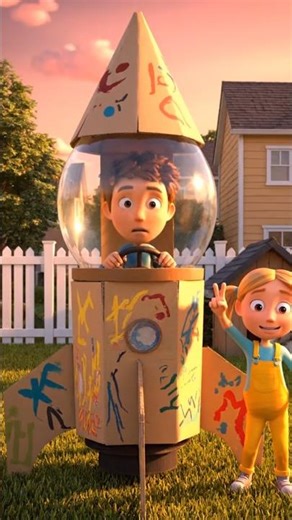 Cardboard Rocket Launch 🚀 | Pixar-Style 3D Animation with Backyard Adventure