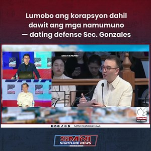 23K views · 1K reactions | Mas lumala pa ang korapsyon sa bansa—ito ang binigyang-diin ni dating National Security Adviser Norberto Gonzalez, na nagsabing mismong ang ilang namumuno ay kasali na umano sa mga katiwalian. Dagdag pa ni González, tila naging “underlying philosophy” na ng ilang politiko ang paggamit sa puwesto para sa pansariling pakinabang, sa halip na magsilbi nang tapat sa taumbayan. | Nightline News | Facebook