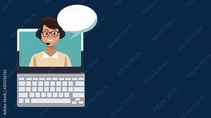 Online call center agent from laptop High Definition colorful animation scenes