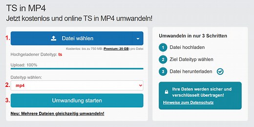 TS in MP4 Dateien online Konvertieren