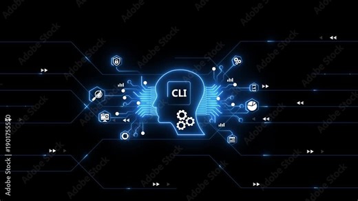 Command Line Interface Concept with Human Head and Circuit Board Representing Coding and Technology programming