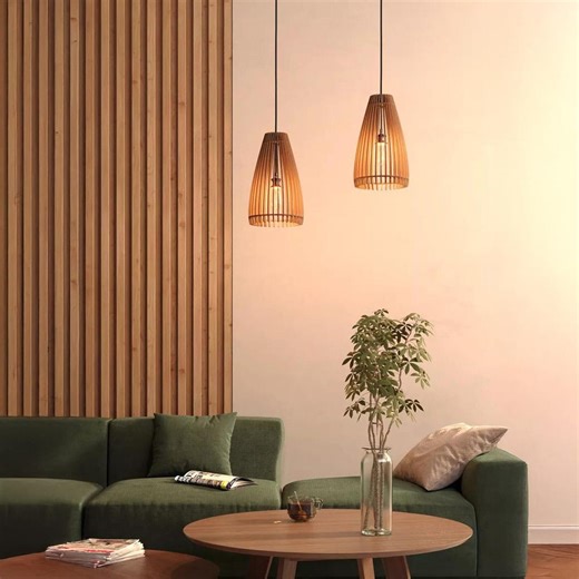 Modern hanging light, Kitchen island lamp shade, Wood hanging light fixture, Ceiling lamp for dining room, Wood lamp, Sustainable lighting