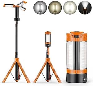 Rechargeable 10000mAh Camping Light with Telescopic Stand, Tent Light for Hiking, Fishing