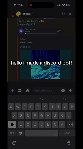 My new discord bot!! It downloads youtube videos in seconds, and it can also download mp3!! It does not work in private dms #discord #sneakersotoole #discordbot