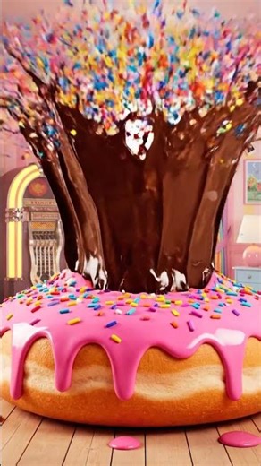 Man Jumps on Giant Donut Bed 🍩💥 Frosting Explosion! | FruitBlast Studio #Shorts