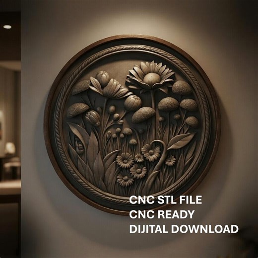 Floral Bouquet 3D Model STL, Round Wall Decor, CNC Files for Wood Carving, Bas Relief Wildflower Art, Nature Panel, CNC Gifts, Vcarve Aspire - Etsy