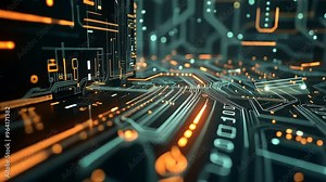 Discover intricate details of a futuristic circuit board design with glowing components in 4K resolution