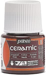 Pebeo Ceramic, Enamel Effect Paint - High Gloss Paints, Opaque, Oil-Based Color, 45 ml Bottle, Red Brown, 025-018