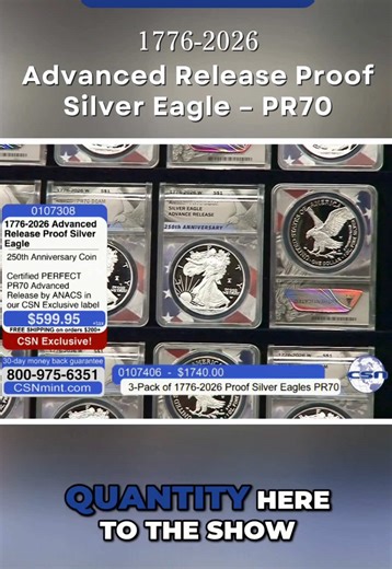 The most limited, most coveted Silver Eagle ever. 🪙 Only 50,000 minted in the Advanced Release. Struck to perfection with frosted details and mirror-like backgrounds. Claim yours before they are gone! 🛒 Shop Online: CSNMint.com/Instagram (link in bio) 📞 Call to Order: 1-800-975-6351 📺 Watch Us on TV: History Channel, Saturday & Sunday, 4–7am #CoinCollectors #USCoins #Numismatics #CSNMint