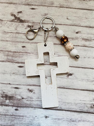 Wooden Distressed Cross of Love and Light Keychain or Bag Clip - Etsy
