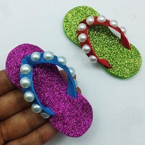 Baby shoe making very easy instruction step by step with eva glitter foam sheet paper. Make your own baby shoe slipper at home. #crafts #handmade | Origami Art & Crafts