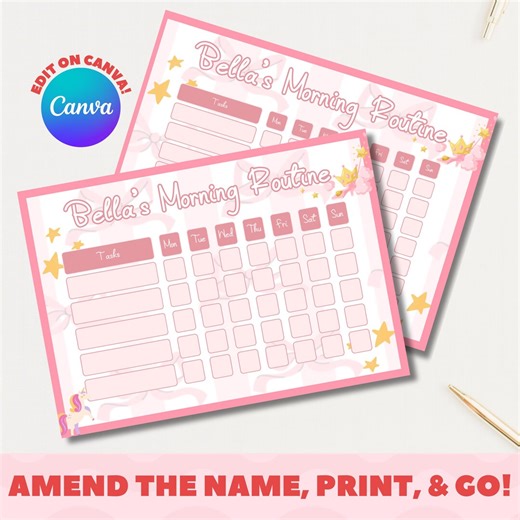 Princess Morning Routine Chart for Kids: Printable Checklist (canva Template, Digital Download) - Etsy