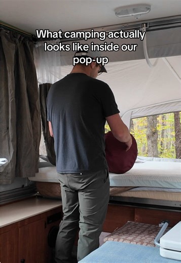 You asked to see the inside… so here it is!! Tight quarters, lots of creativity, and no shortage of memories made in this little camper. Proof you don’t need fancy to make unforgettable memories 🏕️✨🌙 #popupcamper #familycamping #campingwithkids
