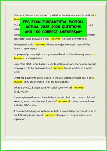 FPC EXAM FUNDAMENTAL PAYROLL ACTUAL 2025 2026 QUESTIONS AND 100 CORRECT ANSWERSpdf video