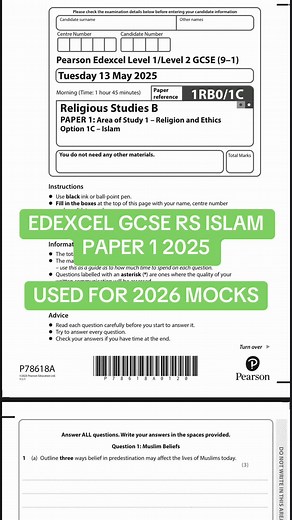 EDEXCEL GCSE RS ISLAM PAPER 1 2025 Overview