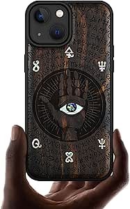 Carveit Wooden Case for iPhone 15 Magnetic Case, Compatible with MagSafe Wireless Chargers, Shockproof Cover, Handmade Shell Inlaid & Wood Artisan Engraved (All-Seeing Hand) Blackwood