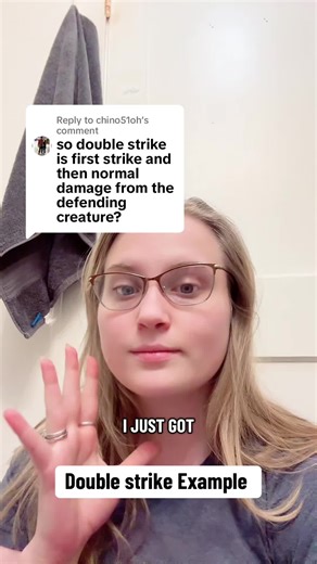 Replying to @chino51oh Double strike has round one and round two. If it is blocked in round one, then it can’t attack another creature or player because it is still considered blocked, even if it killed the opponent’s blocker. #mtgtiktok #magicthegatheringfyp #mtg #magicthegathering #mtgcommander