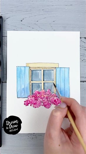 🌸🏠Draw a Window with Flowers in 5 Minute