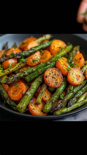 🌿 Roasted Asparagus and Carrots 📝 Ingredients: 1 bunch asparagus, trimmed 3–4 medium carrots, peeled and sliced into sticks 2 tbsp olive oil 2 cloves garlic, minced 1 tsp dried thyme (or fresh) 1 tsp dried rosemary (optional) Salt and black pepper, to taste 1 tbsp lemon juice (optional for freshness) 2 tbsp grated Parmesan (optional for serving) Full Recipe in Fast Coʍmеոτ | Air Fryer Recipes Lovers